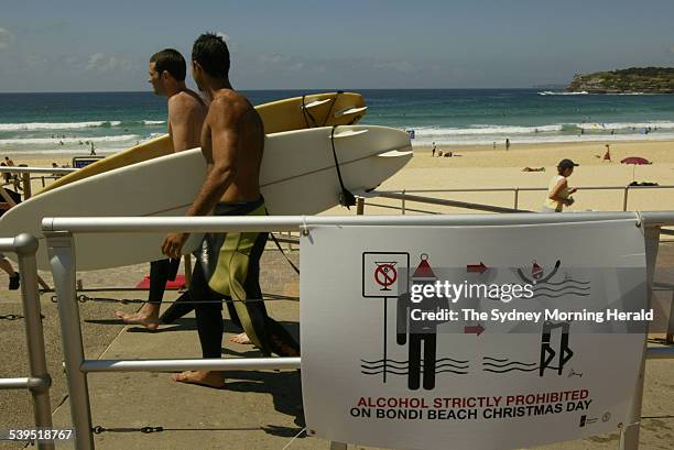 Waverly Council have banned smoking on Bondi Beach as of today 17 December 2004. The signs that council has erected on the beach. SMH NEWS Picture by...