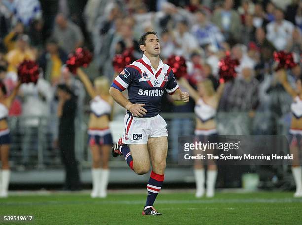 Roosters Captain Brad Fittler runs on to the ground for his last match at the Grand Final Sydney Roosters vs Bulldogs at Telstra Stadium, 3 October...