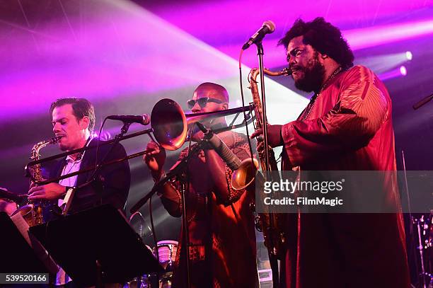 Recording artist Kamasi Washington and musicians perform onstage at This Tent during Day 3 of the 2016 Bonnaroo Arts And Music Festival on June 11,...