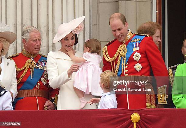 Prince Charles, Prince of Wales, Catherine, Duchess of Cambridge, Princess Charlotte, Prince George and Prince William, Duke of Cambridge attend the...