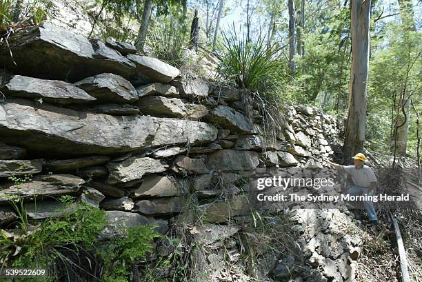 Forester with Forest NSW David de Jongh pictured with a section of a dry stone wall along the Old Buckenbowra River Road in the Bolaro State Forest...