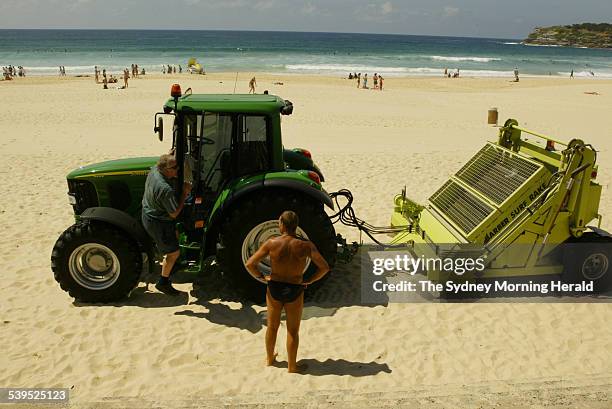 Waverly Council have banned smoking on Bondi Beach as of today 17 December 2004. The tractor being used to pick up rubbish including cigarette butts....