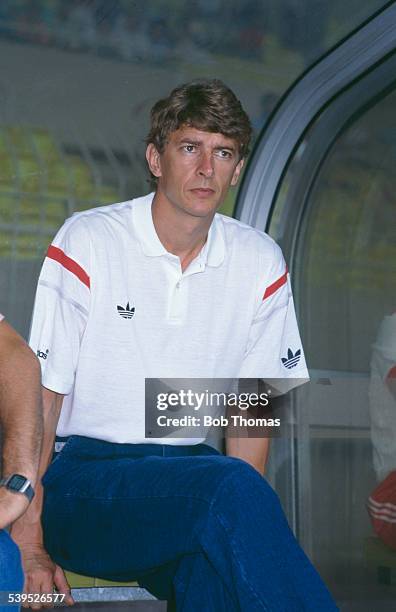 Arsene Wenger, manager of the AS Monaco football team, at a friendly match against HNK Hajduk Split, 4th July 1987. Monaco won the match 2-1.