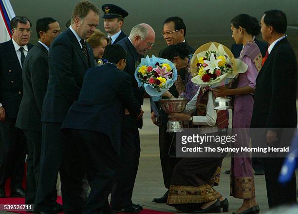 Australian Prime Minister John Howard arriving on his RAAF jet in Vientiane, Laos for the 2004 ASEAN Summit on 29 November 2004. He was met by...
