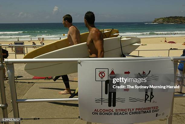 Waverly Council have banned smoking on Bondi Beach as of today 17 December 2004. The signs that council has erected on the beach. SMH NEWS Picture by...