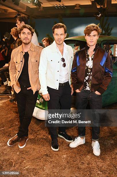 Robert Konjic, Paul Sculfor and Oliver Cheshire attend the Belstaff presentation during The London Collections Men SS17 at QEII Centre on June 12,...