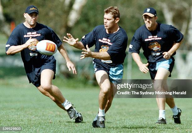 Brett Kimmorley takes the ball during a training session for the NSW Blues at Woollahra Oval, 8 May 2000. SMH Picture by CRAIG GOLDING