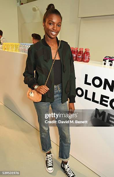 Leomie Anderson attends the Christopher Raeburn show during The London Collections Men SS17 at BFC Show Space on June 12, 2016 in London, England.