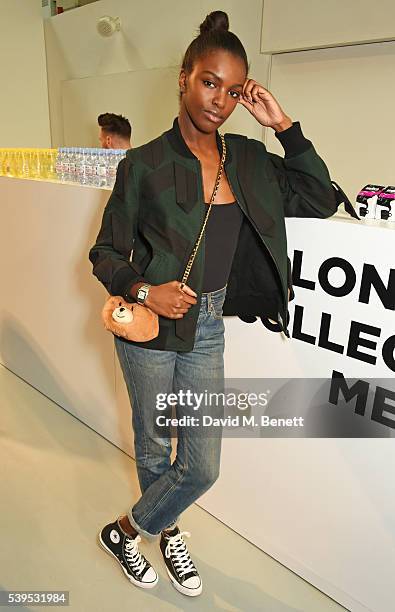 Leomie Anderson attends the Christopher Raeburn show during The London Collections Men SS17 at BFC Show Space on June 12, 2016 in London, England.