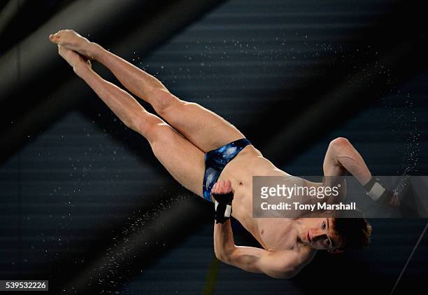 Matty Lee competes in the Men's 10m Platform preliminaries during the British Diving Championships 2016 - Day Three at Ponds Forge on June 12, 2016...