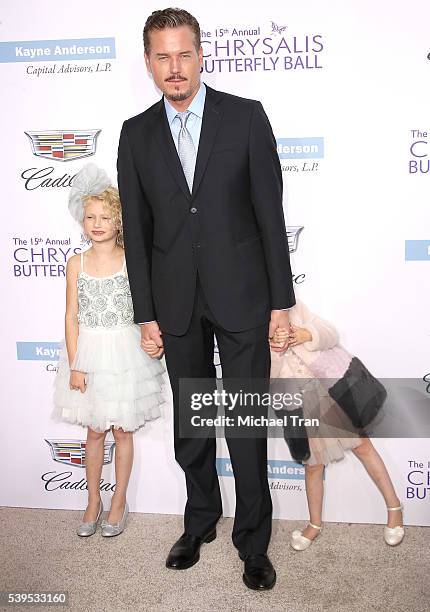 Eric Dane and his daughters, Billie Beatrice Dane and Georgia Geraldine Dane arrive at the 15th Annual Chrysalis Butterfly Ball held at a private...