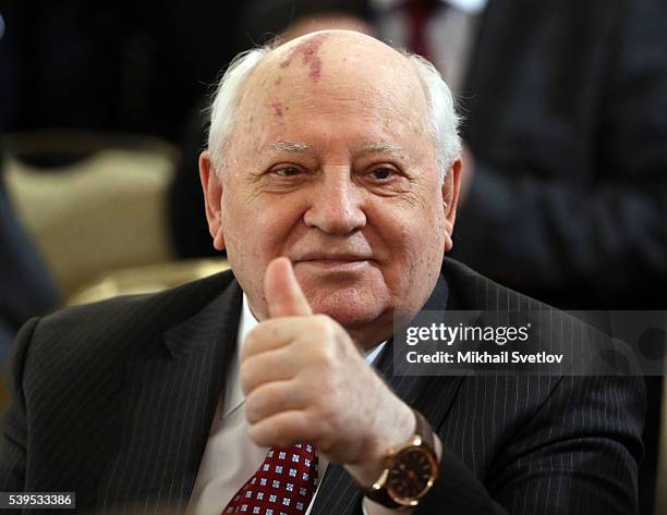 Former Soviet President Mikhail Gorbachev attends the award ceremony at the Grand Kremlin Palace on June 2016 in Moscow, Russia. Vladimir Putin...