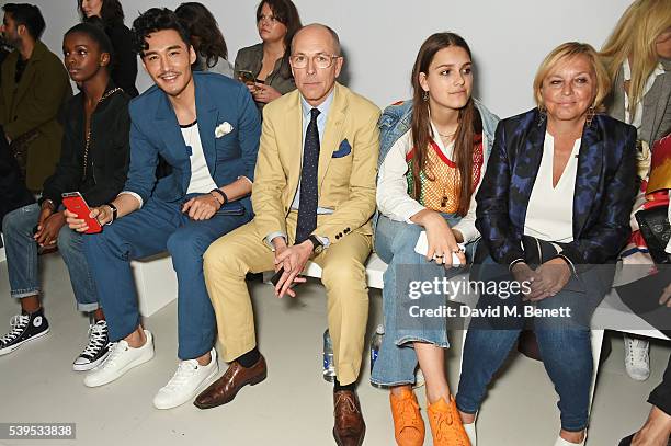 Leomie Anderson, Hu Bing, Dylan Jones, guest and Jane Boardman attend the Christopher Raeburn show during The London Collections Men SS17 at BFC Show...
