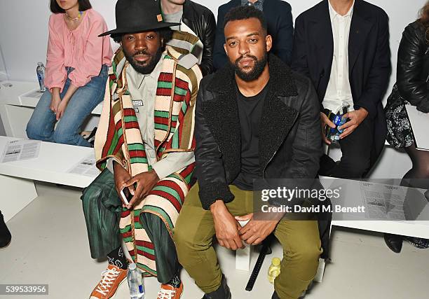 Charley Van Purpz and Oritse Williams attend the Christopher Raeburn show during The London Collections Men SS17 at BFC Show Space on June 12, 2016...