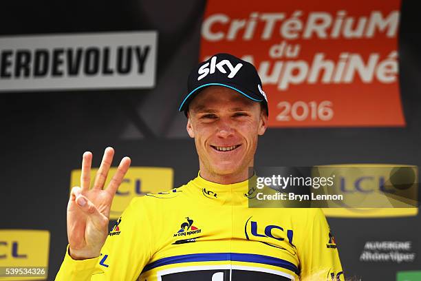 Chris Froome of Great Britain and Team SKY celebrates winning the 2016 Criterium du Dauphine, a 151km stage from Le Pont-de-Claix to Superdevoluy, on...