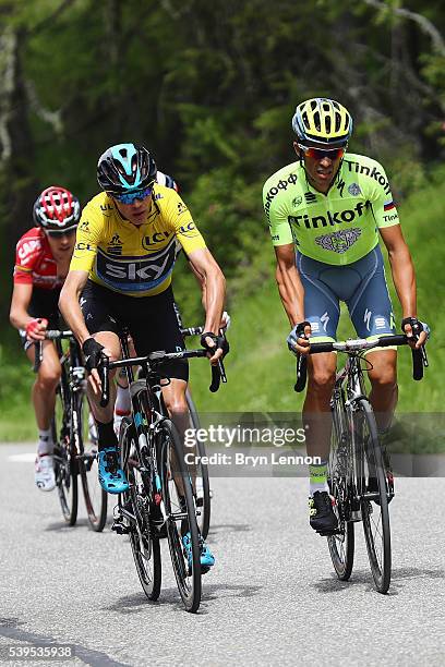 Race leader Chris Froome of Great Britain and Team SKY rides alongside Alberto Contador of Spain and the Tinkoff team during stage seven of the 2016...