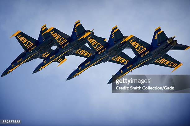 The US Navy fight demonstration squadron, the Blue Angels, demonstrate choreographed flight skills during the annual Joint Service Open House, Joint...