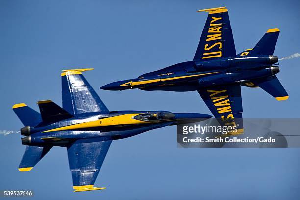 The US Navy fight demonstration squadron, the Blue Angels, demonstrate choreographed flight skills during the annual Joint Service Open House, Joint...
