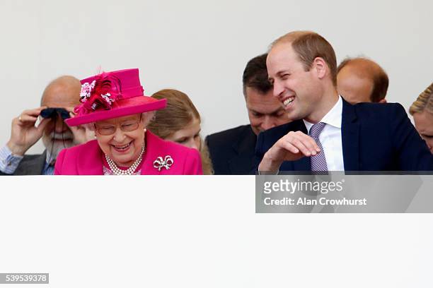 Queen Elizabeth II and Prince William, Duke of Cambridge in the Royal box during "The Patron's Lunch" celebrations for The Queen's 90th birthday at...