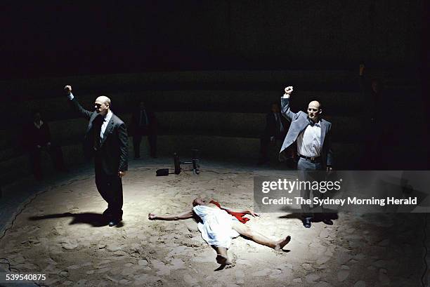 Arthur Dignam playing Julius Caesar, in centre, in 'Julius Caesar' by William Shakespeare directed by Benedict Andrews at the Sydney Theatre Company,...