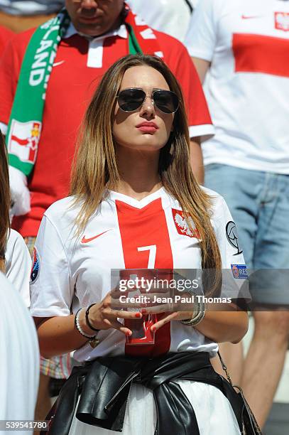 Fans Poland during Group-C preliminary round between Poland and Northern Ireland at Allianz Riviera Stadium on June 12, 2016 in Nice, France.