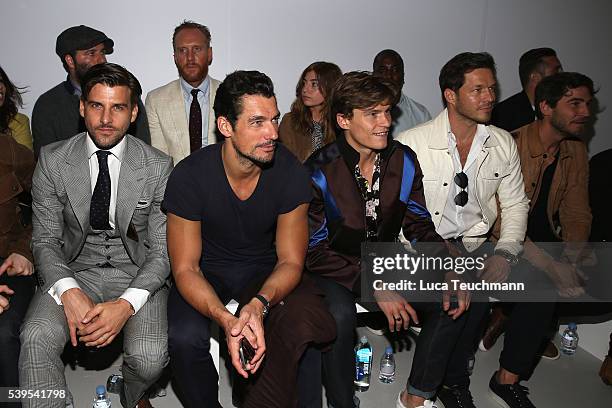 Johannes Huebl, David Gandy, Paul Sculfor and Robert Konjic attend the Christopher Raeburn show during The London Collections Men SS17 at on June 12,...