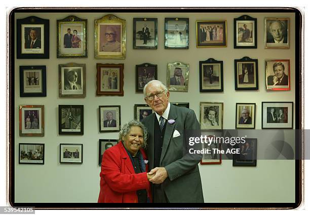 Former Prime-minister Malcolm Fraser photographed with Doris Pilkington Garimara author of ''Rabbit Proof Fence''. Both people came together to...