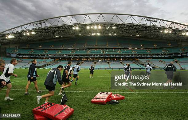 Telstra Stadium, where the N.S.W. BLUES were having a final closed training session before tomorrow nights 2nd Origin match. Queensland are 1 match...