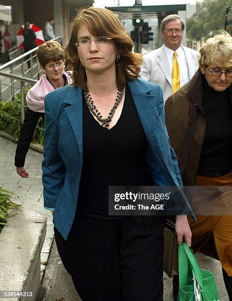 Pictured is Sarah Moore leaving the Ringwood Court. She was a victim of The Family, led by Anne Hamilton-Byrne, today on 30th June, 2005. THE AGE...