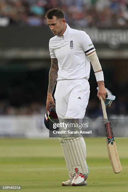 England's Alex Hales walks from the pitch after being dismissed for 94 runs during day four of the 3rd Investec Test match between England and Sri...