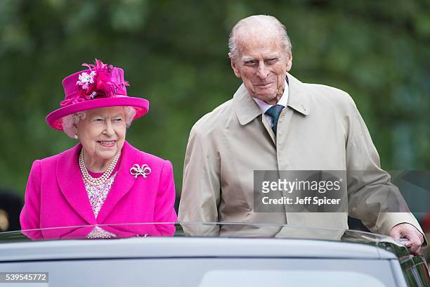 Queen Elizabeth II and Prince Philip, Duke of Edinburgh during "The Patron's Lunch" celebrations for The Queen's 90th birthday at The Mall on June...