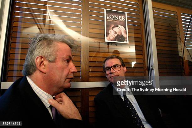 Senator John Faulkner and Bernard Lagan on left who wrote the book on Mark Latham called Loner - Inside a Labor Tragedy at the book launch at Allen...
