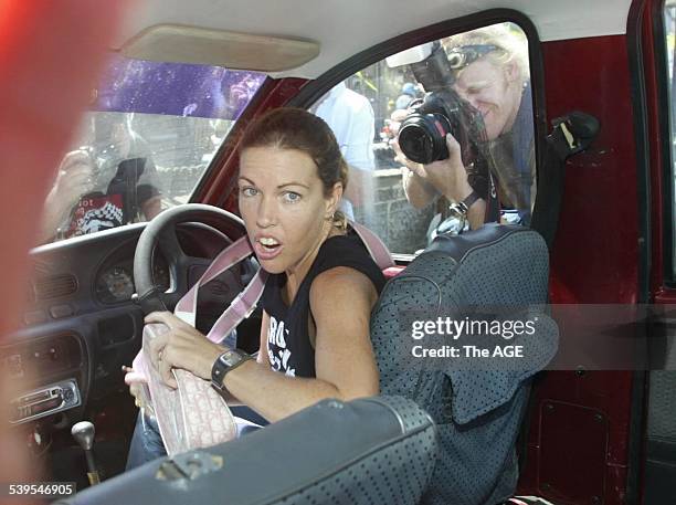 Mercedes Corby leaving the Kerobokan jail in Bali with Alyth McCoomb after visiting Schapelle with Ron Bakir and and Robyn Tampoe, 25 May 2005. THE...