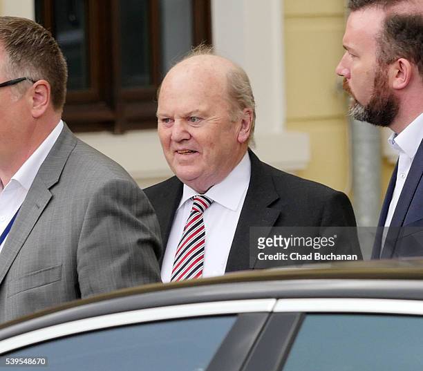 Bilderberg conference participant Michael Noonan sighted departing outside Hotel Taschenbergpalais on June 12, 2016 in Dresden, Germany. Dresden is...