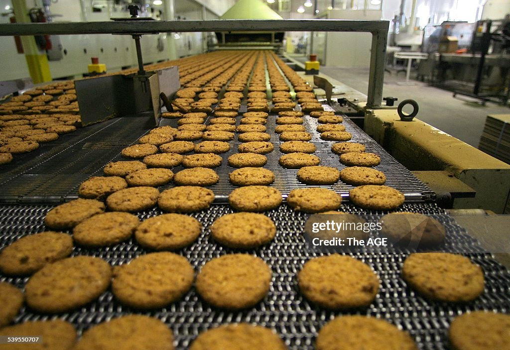 Anzac biscuits marching down the production line at Unibic in Reservoir. 800,000