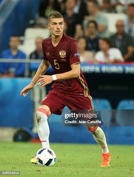 Roman Neustadter of Russia in action during the UEFA Euro 2016 Group B match between England and Russia at Stade Velodrome on June 11, 2016 in...