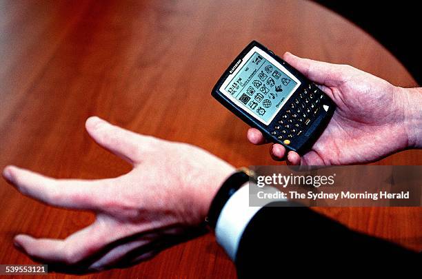 Launch of the new Telstra product called Blackberry - a portable office desktop combining phone, email and sms, 23 October 2002. SMH Picture by ROB...