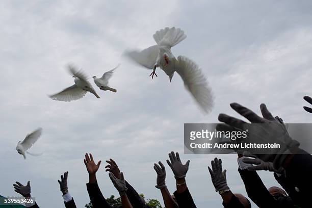 Doves are released into the air at the funeral services in Charleston, South Carolina for Ethel Lance, one of the nine parishioners murdered last...