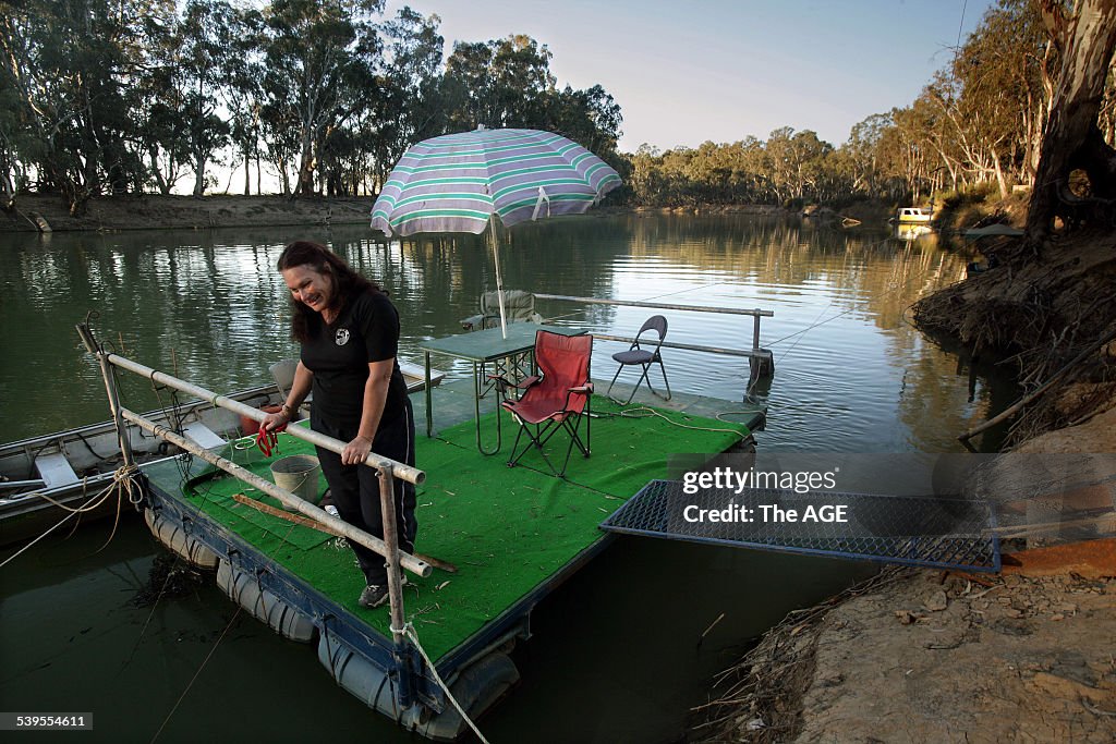 Adrienne Williams on the pontoon near her house at Gonn Crossing on the Victoria