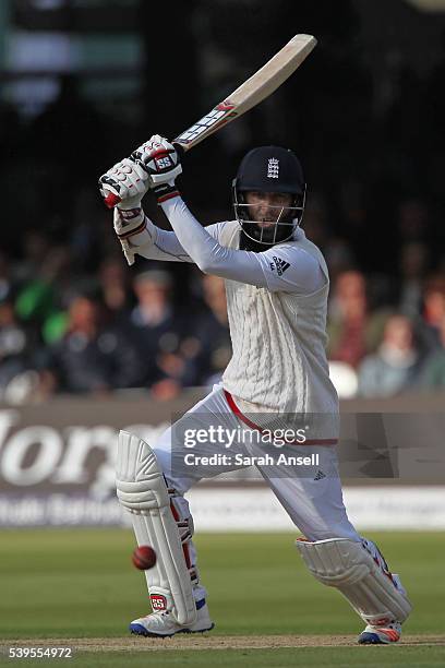 England's Moeen Ali hits out during day four of the 3rd Investec Test match between England and Sri Lanka at Lord's Cricket Ground on June 12, 2016...