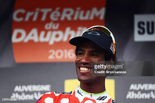 Daniel Teklehaimanot of Eritrea and Team Dimension Data won the King of the Mountains jersey at the 2016 Criterium du Dauphine on June 12, 2016 in...