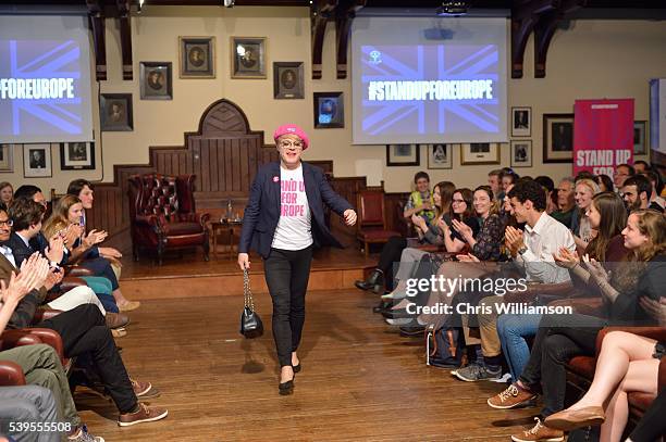 Eddie Izzard arrives to address The Cambridge Union on the EU Referendum on June 12, 2016 in Cambridge, Cambridgeshire. After joining Labour...