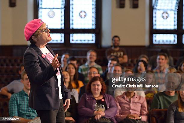 Eddie Izzard addresses The Cambridge Union on the EU Referendum on June 12, 2016 in Cambridge, Cambridgeshire. After joining Labour activists to...