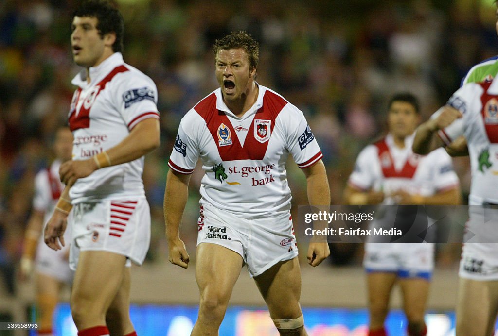 NRL from Bruce std. Canberra Raiders v St George Illawarra Dragons. Picture show