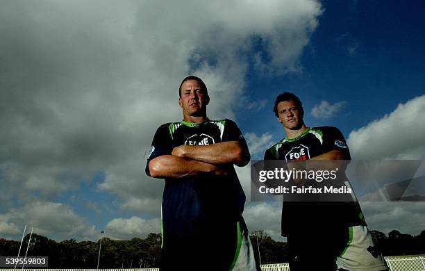 Canberra Raiders' new players Jason Smith and Matt Adamson at training ahead of the new season, 17 December 2004. SHD Picture by CHRIS LANE