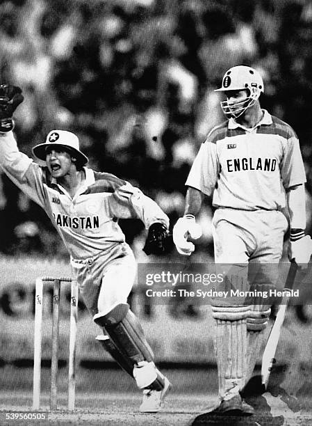 Cricket World Cup Final, Melbourne. England v Pakistan. Hick out lbw, 25 March 1992. SMH Picture by CRAIG GOLDING