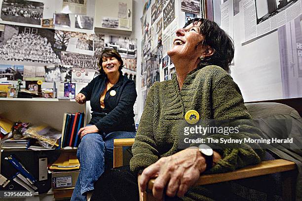 Portrait of Leonie Sheedy, left, and Dr. Joanna Penglase, right, in their Care Leavers Australian Network CLAN office in Bankstown, Sydney. Joanna...