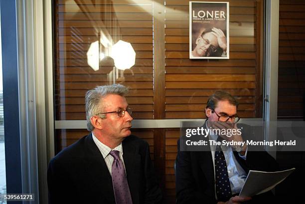 Senator John Faulkner and Bernard Lagan on left who wrote the book on Mark Latham called Loner - Inside a Labor Tragedy at the book launch at Allen...