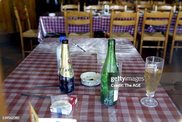 Table in La Porcella, Carlton restaurant where Andrew Veniamin was shot dead - another gangland murder - Dominic Gatto was due at the Magistrates...