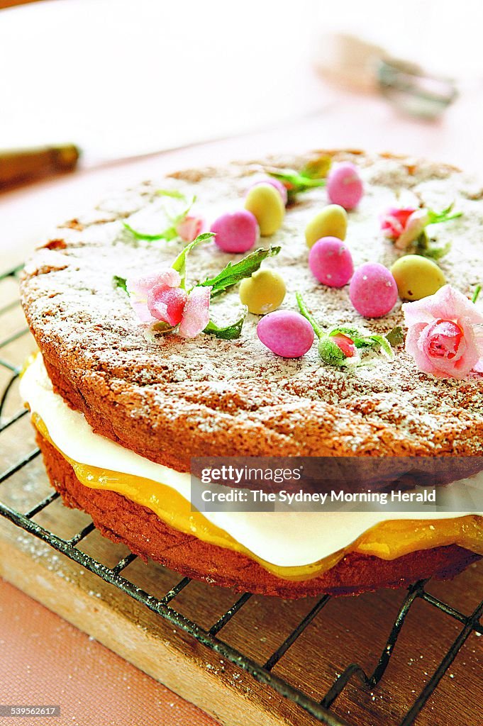 Easter sweets - semolina cake with lemon curd and cream, 3 March 2005. SMH Pict